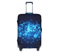 JIUTY Grande housse de valise extensible avec impression des notes de musique bleues avec impression double face, garde les bagages fermés, blanc, M