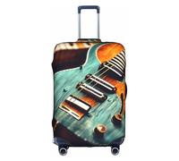 JIUTY Grande housse de valise extensible avec impression double face, garde les bagages fermés avec motifs de guitare musicale, blanc, S
