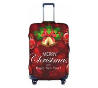 JIUTY Grande housse de valise extensible avec impression double face Motif boule de Noël Cloche dorée Garde les bagages fermés, blanc, M