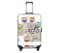 JIUTY Grande housse de valise extensible avec impression florale d'éléphant et de hiboux de dessin animé avec impression double face, garde les bagages fermés, blanc, S