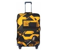 JIUTY Grande housse de valise extensible avec impression jaune moutarde et noire avec impression double face, garde les bagages fermés, blanc, L