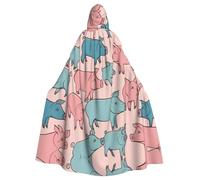 JIUTY Joli motif de cochons imprimés, cape à capuche économique pour adulte, 145 cm de long, parfaite pour les fêtes d'Halloween, les danses