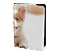 JIUTY Joli porte-passeport imprimé Corgi pour femmes et hommes, portefeuille de voyage en cuir de vache, accessoires de couverture de documents de voyage, Noir , Taille unique