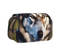 JIUTY Jolie trousse à crayons de grande capacité avec impression Husky - Trousse de papeterie pour enfants avec double couche pour l'école, le bureau, l'université, Noir , Taille unique, Organiseur de