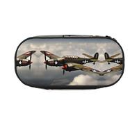 JIUTY Lot de 2 trousses à crayons de grande capacité avec fermeture éclair - Motif avion de la Seconde Guerre mondiale - Échelle standard - 2 _00 pièces, Noir , Taille unique, Organiseur de sac