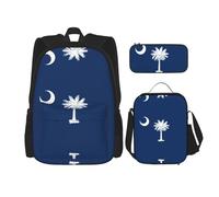 JIUTY Lot de 3 sacs à dos avec motif drapeau de la Caroline du Sud - 40,6 cm - Sac à dos d'école avec boîte à déjeuner - Grand sac à dos pour primaire préscolaire, Noir , Taille unique, Ensemble