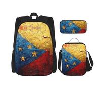 JIUTY Lot de 3 sacs à dos avec motif drapeau du Venezuela - 40,6 cm - Sac à dos d'école avec boîte à déjeuner - Grand sac à dos pour primaire préscolaire, Noir , Taille unique, Ensemble cartable