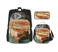 JIUTY Lot de 3 sacs à dos de 40,6 cm pour sandwichs au fromage avec boîte à déjeuner pour l'école primaire préscolaire, Noir , Taille unique, Ensemble cartable