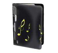 JIUTY Microphone avec impression de notes de musique pour passeport pour homme et femme, portefeuille de voyage en cuir de vachette, accessoires de couverture de documents de voyage, Noir , Taille