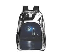 JIUTY Moonlight Lighthouse Sac à dos de sécurité transparent en PVC avec poche avant en maille filet moderne