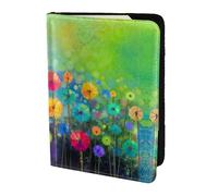 JIUTY Porte-passeport de style abstrait avec impression de fleurs colorées pour homme et femme, portefeuille de voyage en cuir de vache, accessoires de couverture de documents de voyage, Noir , Taille