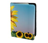 JIUTY Porte-passeport en cuir de vache avec impression tournesols et fleurs pour homme et femme, Noir , Taille unique