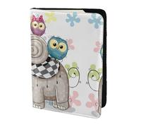 JIUTY Porte-passeport en cuir de vache avec imprimé floral d'éléphant et de hiboux pour homme et femme, accessoires de couverture de documents de voyage, Noir , Taille unique