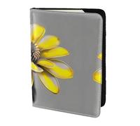 JIUTY Porte-passeport en cuir de vache jaune et gris avec imprimé floral pour homme et femme, accessoires de couverture de documents de voyage, Noir , Taille unique