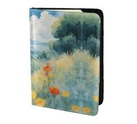 JIUTY Porte-passeport en cuir de vachette avec impression aquarelle d'herbes et fleurs pour homme et femme, accessoires de couverture de documents de voyage, Noir , Taille unique
