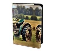 JIUTY Porte-passeport en cuir de vachette avec impression de ferme pour photos de vieux tracteur pour homme et femme, accessoires de couverture de documents de voyage, Noir , Taille unique