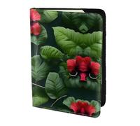 JIUTY Porte-passeport en cuir de vachette avec impression de fleurs d'hibiscus pour homme et femme, accessoires de couverture de documents de voyage, Noir , Taille unique