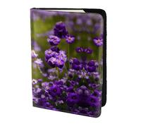 JIUTY Porte-passeport en cuir de vachette avec impression de fleurs violettes pour homme et femme, Noir , Taille unique