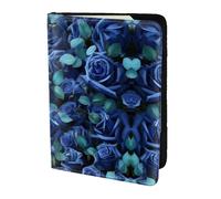 JIUTY Porte-passeport en cuir de vachette avec impression de roses bleues pour homme et femme, Noir , Taille unique