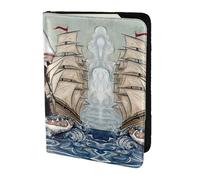 JIUTY Porte-passeport en cuir de vachette avec motif de requin mangeant un bateau dans l'océan et la mer - Accessoire de couverture de documents de voyage, Noir , Taille unique