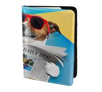JIUTY Porte-passeport en cuir de vachette pour lire journal, océan, plage, imprimé chien, pour homme et femme, porte-passeport de voyage, accessoires de couverture de documents de voyage, Noir