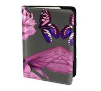 JIUTY Porte-passeport imprimé papillons et fleurs pour homme et femme, portefeuille de voyage en cuir de vachette, accessoires de couverture de documents de voyage, Noir , Taille unique