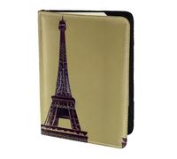 JIUTY Porte-passeport imprimé Tour Eiffel Paris pour femmes et hommes, portefeuille de voyage en cuir de vachette, accessoires de couverture de documents de voyage, Noir , Taille unique