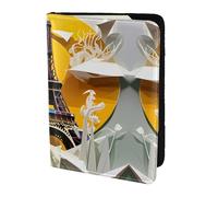 JIUTY Porte-passeport imprimé Tour Eiffel Paris pour homme et femme, portefeuille de voyage en cuir de vachette, accessoires de couverture de documents de voyage, Noir , Taille unique