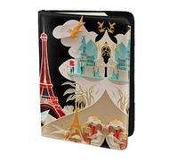 JIUTY Porte-passeport imprimé Tour Eiffel Paris pour homme et femme, portefeuille de voyage en cuir de vachette, accessoires de couverture de documents de voyage, Noir , Taille unique