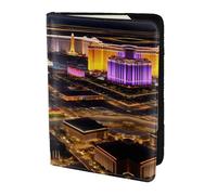 JIUTY Porte-passeport Las Vegas avec impression vue de nuit pour homme et femme, en cuir de vachette, accessoires de couverture de documents de voyage, Noir , Taille unique