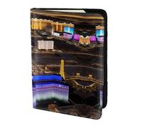 JIUTY Porte-passeport Las Vegas en cuir de vachette avec impression de nuit pour homme et femme, accessoires de couverture de documents de voyage, Noir , Taille unique