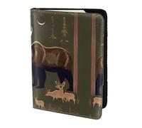 JIUTY Porte-passeport Lodge Bear avec impression cerf pour femmes et hommes, portefeuille de voyage en cuir de vachette, accessoires de couverture de documents de voyage, Noir , Taille unique