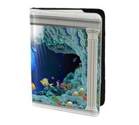 JIUTY Porte-passeport mural en cuir de vache avec impression de poisson en 3D pour homme et femme, accessoires de couverture de documents de voyage, Noir , Taille unique