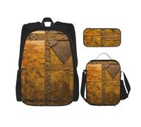 JIUTY Rustic Rocks Lot de 3 sacs à dos avec boîte à déjeuner Motif mur de briques 40,6 cm, Noir , Taille unique, Ensemble cartable