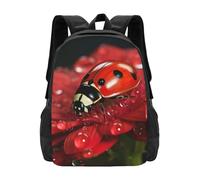 JIUTY Sac à dos coccinelle avec fleurs pour le collège robuste pour voyage, affaires, collège lycée, voyage en plein air, Noir , taille unique