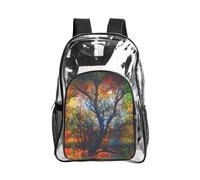 JIUTY Sac à dos de sécurité coloré imprimé arbres de vie transparent PVC école sac à dos voyage poche latérale maille utilitaire moderne