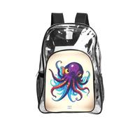 JIUTY Sac à dos de sécurité en PVC transparent imprimé pieuvre violet poche avant maille utilitaire moderne