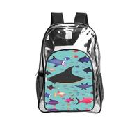 JIUTY Sac à dos de sécurité transparent avec imprimé raie manta et poissons, sac à dos d'école, sac à dos de voyage, poche latérale en maille filet moderne
