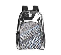 JIUTY Sac à dos de sécurité transparent en PVC avec filet de pêche côtier, poche avant, poche latérale en maille, utilitaire moderne