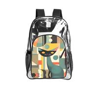 JIUTY Sac à dos de sécurité transparent en PVC avec imprimé chat moderne du milieu du siècle, poche avant, poche latérale en maille, utilitaire moderne