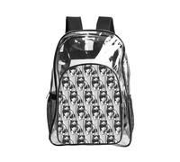 JIUTY Sac à dos de sécurité transparent en PVC avec imprimé chats noirs et blancs, poche avant, poche latérale en maille, utilitaire moderne