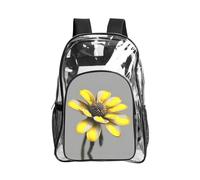 JIUTY Sac à dos de sécurité transparent en PVC avec imprimé floral jaune et gris, poche avant, maille latérale