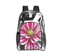 JIUTY Sac à dos de sécurité transparent en PVC avec imprimé floral rose et blanc, poche avant, poche latérale en maille, utilitaire moderne