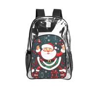 JIUTY Sac à dos de sécurité transparent en PVC avec imprimé Père Noël et poche avant en maille filet moderne