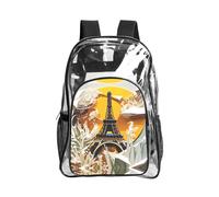 JIUTY Sac à dos de sécurité transparent en PVC avec imprimé Tour Eiffel de Paris Poche avant Poche latérale en maille utilitaire moderne