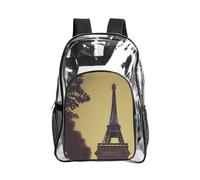JIUTY Sac à dos de sécurité transparent en PVC avec imprimé Tour Eiffel Paris Poche avant Poche latérale Utilitaire moderne