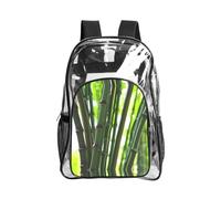 JIUTY Sac à dos de sécurité transparent en PVC imprimé bambou printemps sac à dos d'école sac à dos voyage poche latérale maille utilitaire moderne