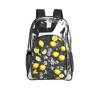 JIUTY Sac à dos de sécurité transparent imprimé citron et fleur en PVC, sac à dos d'école, sac à dos de voyage, poche latérale en maille, utilitaire moderne