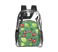 JIUTY Sac à dos de sécurité transparent imprimé feuilles et coccinelles en PVC avec poche avant en maille filet moderne