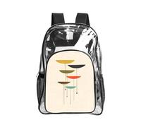 JIUTY Sac à dos de sécurité transparent imprimé moderne du milieu du siècle en PVC, sac à dos d'école, sac à dos de voyage, poche avant, maille latérale utilitaire moderne